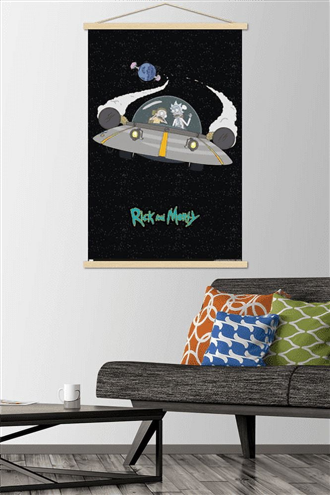 Rick And Morty - Space Wall Poster with Wooden Magnetic Frame, 22.375" x 34"