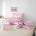 thumbnail image 5 of Homewish Initial M Letter Twin Bedding Sets 7-Piece, Girly Pink Stripes Abstract Bedding Comforter Set, Princess Cartoon Bowknot Reversible Sheet Sets, Microfiber Bedroom Decor, 5 of 7