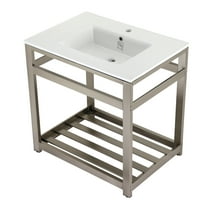Kingston Brass VWP3122A8 Quadras 31" Ceramic Console Sink with Steel Base and Shelf (1-Hole), White/Brushed Nickel