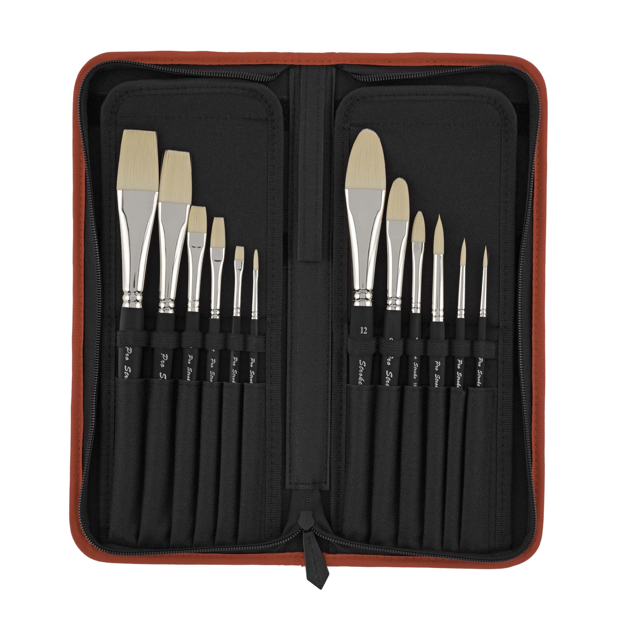 Creative Mark Powercryl Ultimate Acrylic Paint Brushes Set of 12 - Short Handle Artist Paint Brushes with Zippered Easel Carrying Case - Assorted Round, Bright, Flat and Filbert