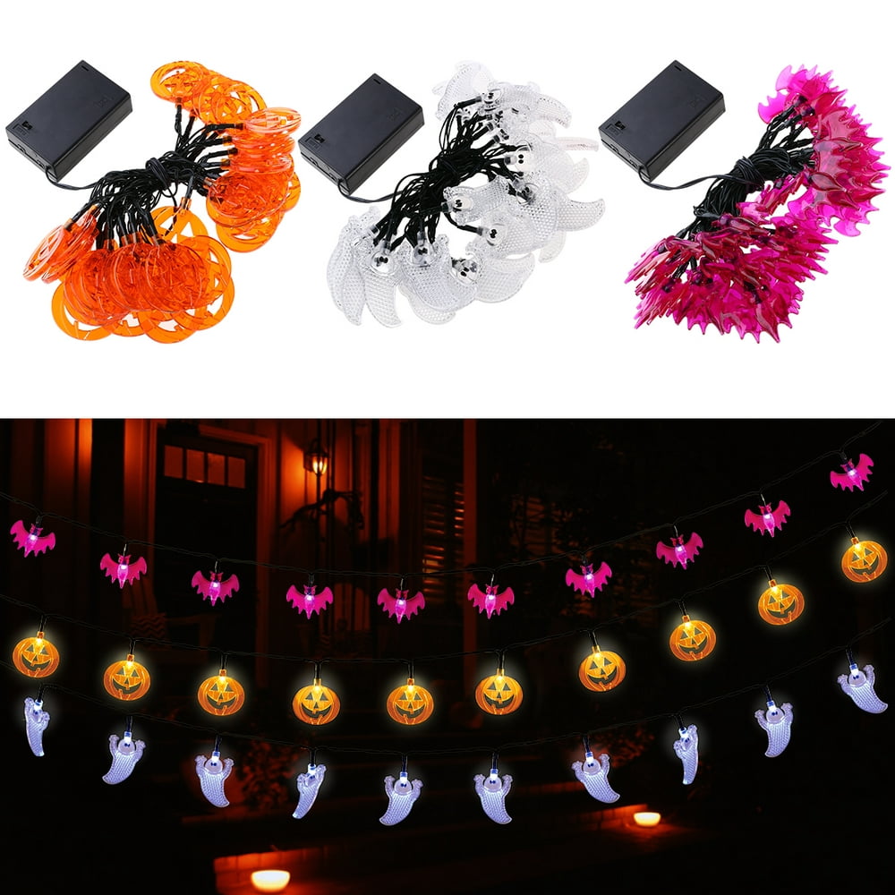 YUNLIGHTS 3.5M 30 LED Hallowen Pumpkin Bat Ghost String Lights Battery ...