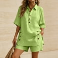 thumbnail image 5 of Womens Plus Size Cotton Linen Shorts Sets Summer Outfits with Button, Oversized Tops and Bermuda Shorts 2 Piece Matching Lounge Sets Tracksuits, Travel Vacation Going Out Suits 2026 Green L, 5 of 8