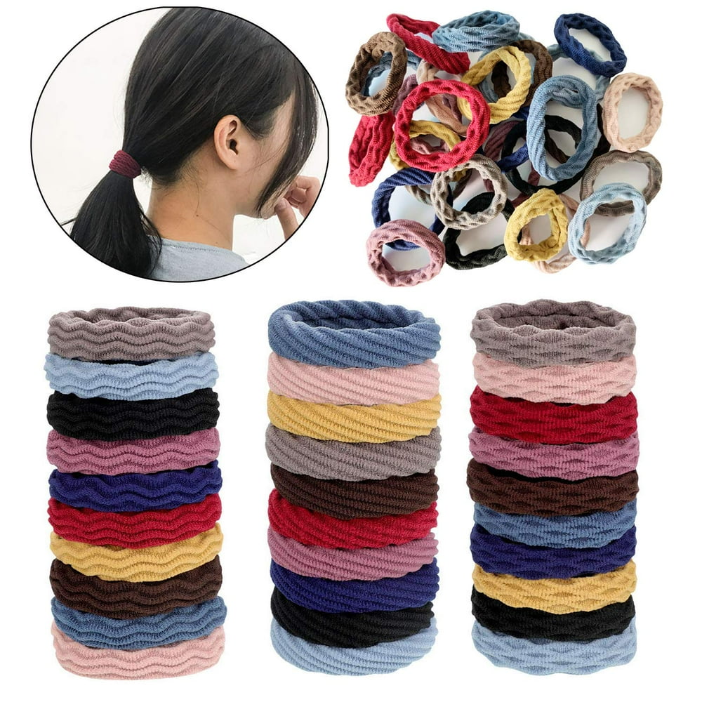 3 styles/ 30 Pcs Hair Ties, NonSlip and Seamless Hair Bands for Thick Heavy and Curly Hair