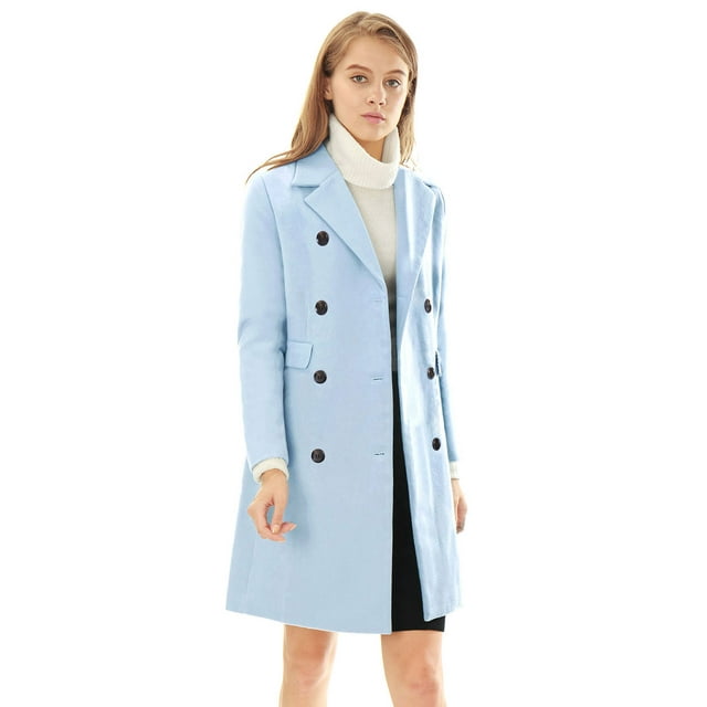 INSPIRE CHIC Women's Notched Lapel Collar Double Breasted Mid Length Overcoat