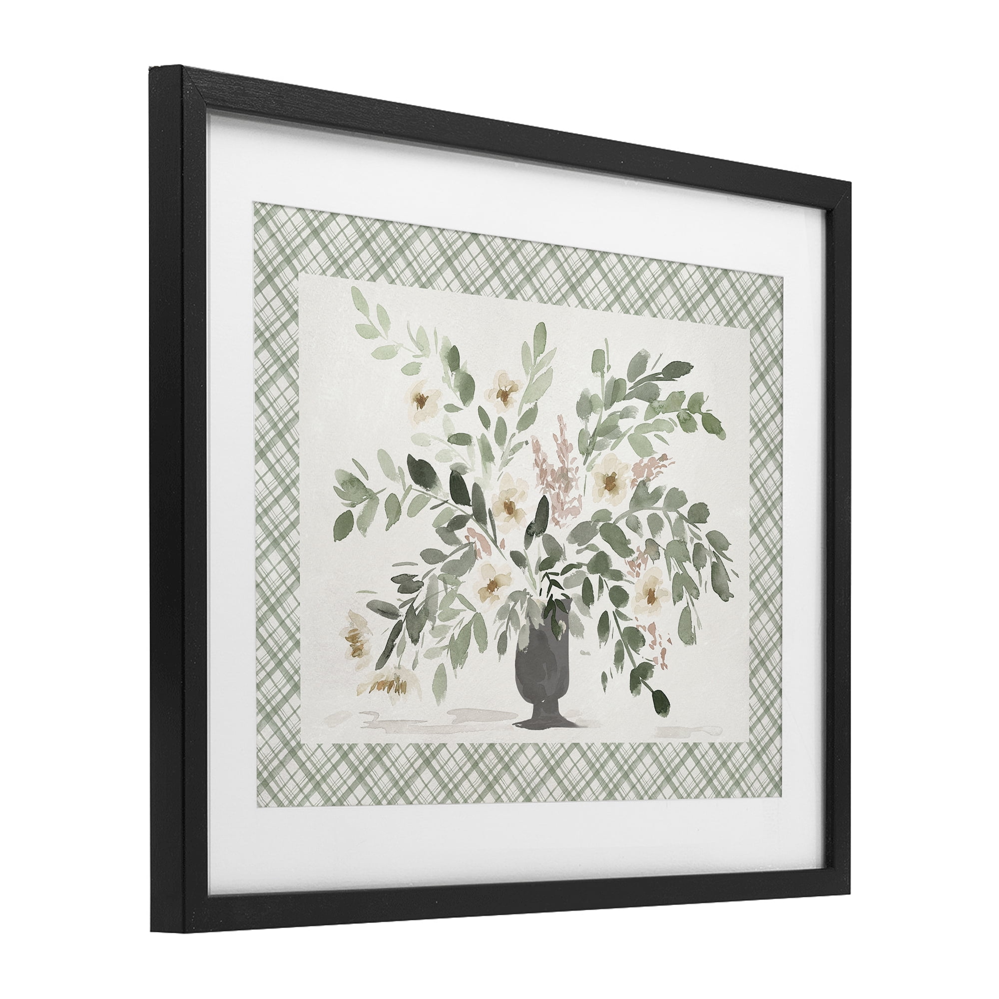 Stupell Industries Springtime Bouquet on Plaid Black Framed Print Under Glass, design by Lucille Price