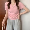 thumbnail image 3 of Mittory Women's Notch V Neck Tee Shirts Summer Short Sleeve Trendy Tops Slim Fit Side Drawstring T-hirts Basic Tunics, 3 of 4
