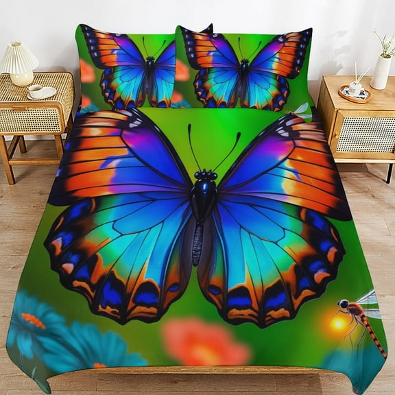 Vibrant Butterfly Wings Print-2 Bedding Set Couple Bedclothes Pillowcase Home Textiles Bed 3pcs Set for Bedroom Customized Decoration Full