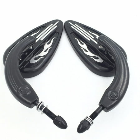 Dyna Wide Glide Models - HTT-MOTOR Motorcycle Black Rear View Skull Stem Mirrors with Silver Groove Flame For Harley Davidson 1982-later all models Big Dog Dyna Wide Glide Fat Boy Iron Horse Road King Street Glide Ultra etc.