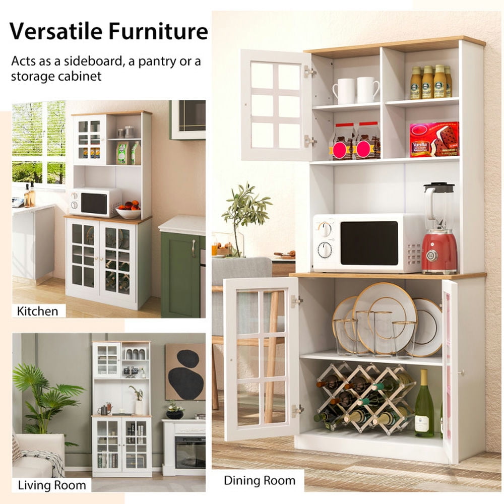 Finihen Kitchen Storage Cabinet, Buffet Sideboard, 72 Inch Freestanding Pantry Cabinet with Hutch and Adjustable Shelf, for Dining Room, Kitchen, Living Room, White Finihen Kitchen Storage Cabinet, Buffet Sideboard, 72 Inch Freestanding Pantry Cabinet with Hutch and Adjustable Shelf, for Dining Room, Kitchen, Living Room, White