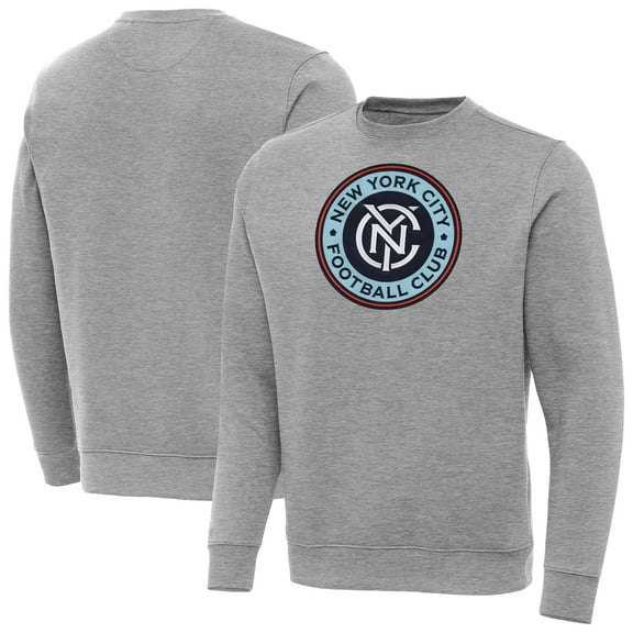 Men's Antigua Heather Gray New York City FC Big & Tall Victory Pullover Sweatshirt