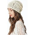 thumbnail image 3 of Gorro holgado de ganchillo de algodón para mujer, gorro de calavera Floral hecho a mano con recorte de punto para verano, 3 of 4