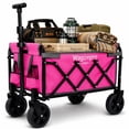 thumbnail image 3 of Expandable Folding Wagon Cart, 225 lbs Dual-Layer Collapsible Utility Wagon with 100% Extra Storage, Grocery Cart, Foldable Garden Cart with 360° Wheels for Camping, Shopping, Sports, Pink, 3 of 16