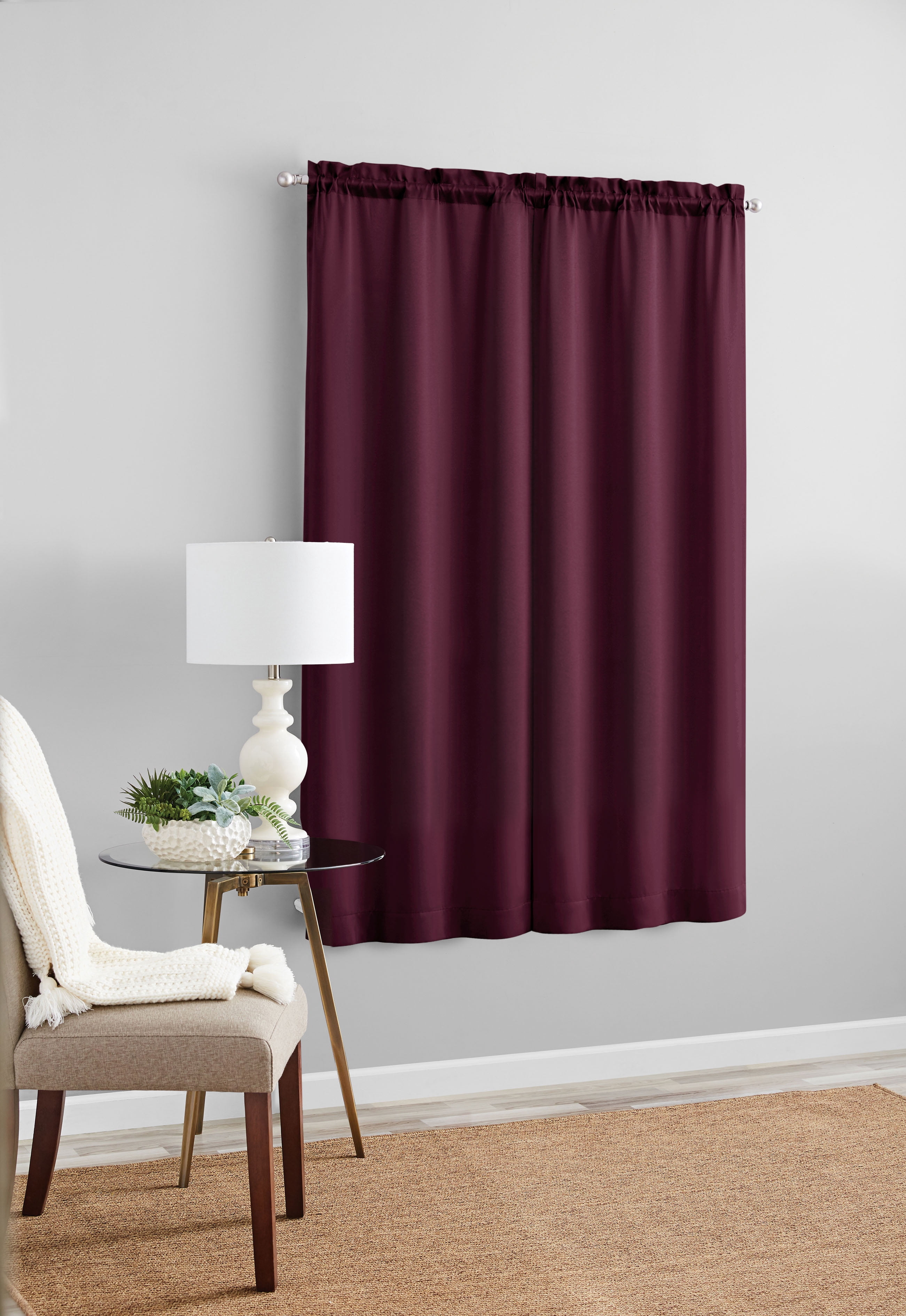 Mainstays Room Darkening Rod Pocket Curtain Panel Pair, Set of 2, Burgundy, 30 in x 63 in