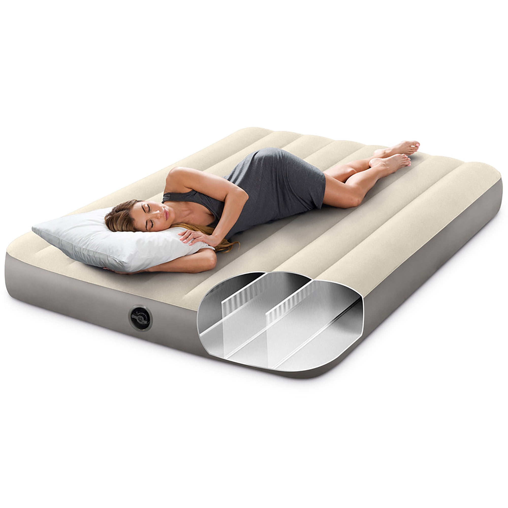 Intex: Dura-Beam: Standard Airbed - Full - 10" Inflatable Air Mattress, Single-High, Fiber-Tech, Velvety Surface, Indoor-Outdoor 600lb Cap, 64102E