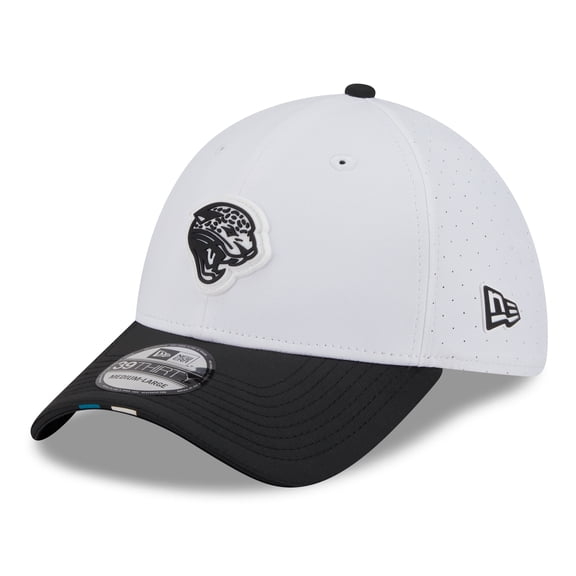 Men's New Era  White/Black Jacksonville Jaguars 2025 NFL Training Camp Throwback Logo 39THIRTY Flex Hat