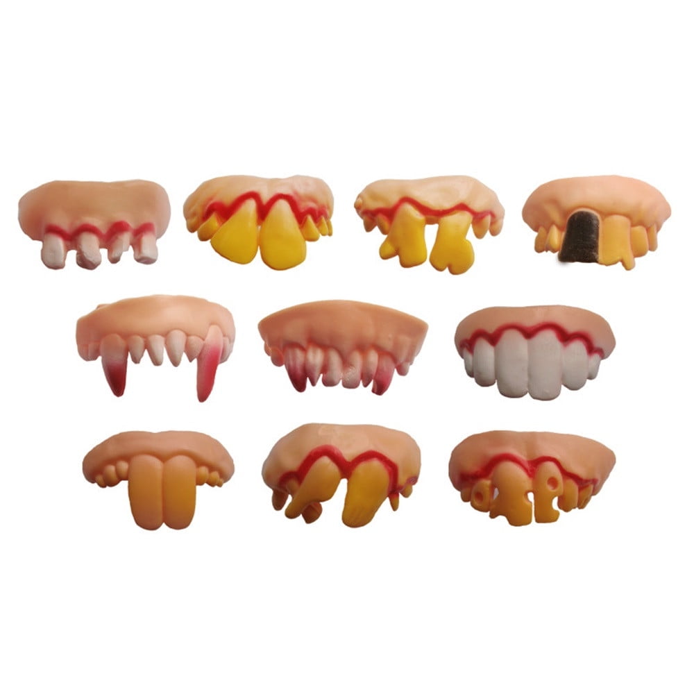 10pcs Funny Horrible Tricks Toy Replica Disgust Ugly Denture False Rotten Teeth 