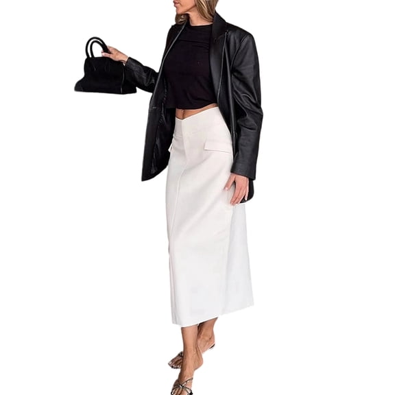 Women'S Stretch Denim High Waisted Jean Skirt with Frayed Raw Hem and Pockets White L