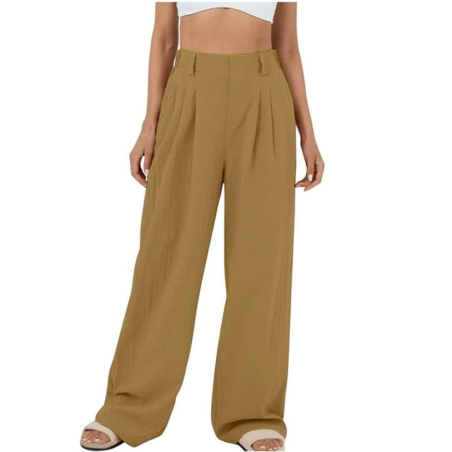 VEKDONE Womens Linen Long Pants Yellow XL