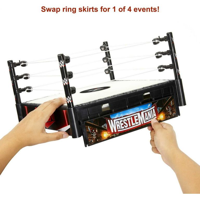 Step into the ring with launching ropes and a spring-loaded mat to battle  for WWE® action figure championships.