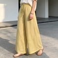 thumbnail image 4 of PBFRDSJ Cotton Linen Plazzo Pants for Women Boho Floral Embroidered Drawstring Pants Casual Wide Leg Peasant Vacation Bottoms, 4 of 8