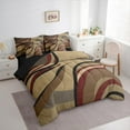 thumbnail image 3 of Feelyou Adult Abstract Geometric Bedding Comforter Set 7pcs, Mid Century Minimalism Queen Bedding Sets, Brown Red Stripes Reversible Queen Sheet Sets, Luxury Bedroom Decor, 3 of 7