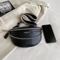 thumbnail image 3 of Bolso de viaje para el pecho para mujer, Bolso de la cintura del deporte con cadena a la moda, hilo bordado, sencillo, informal, portátil, de cuero PU, para senderismo al aire libre, 3 of 8