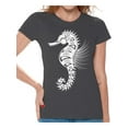 thumbnail image 1 of Awkward Styles Seahorse T-Shirt for Women Patterned Shirts for Ladies Women Fashion Collection Tracery Tshirt for Mom Indian Pattern T-Shirt for Her Gifts for Wife Seahorse Shirts Marine T-Shirt, 1 of 4