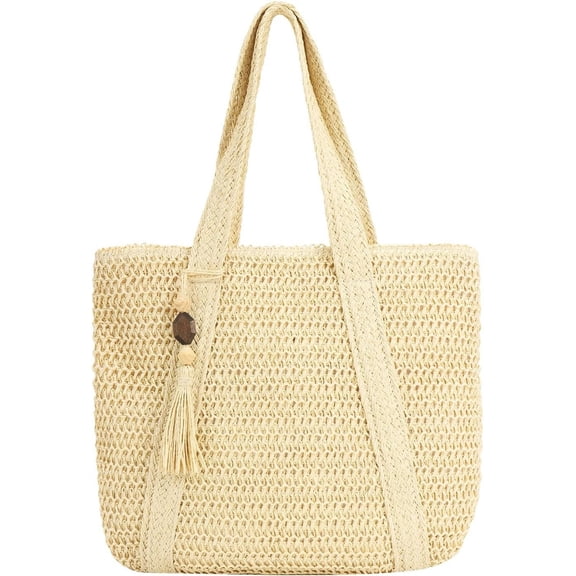 JUYGO Straw Beach Tote Bag for Women,Raffia Woven Shoulder Handbags for Summer Vacation