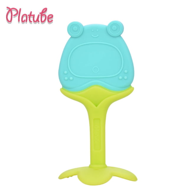 Juguetes para la dentición (1 paquete) - Juego de llaves para la dentición infantil, sin BPA, congelador orgánico natural seguro para bebés y niños pequeños, mordedores de silicona para bebés - Rana cian brillar Electrónica