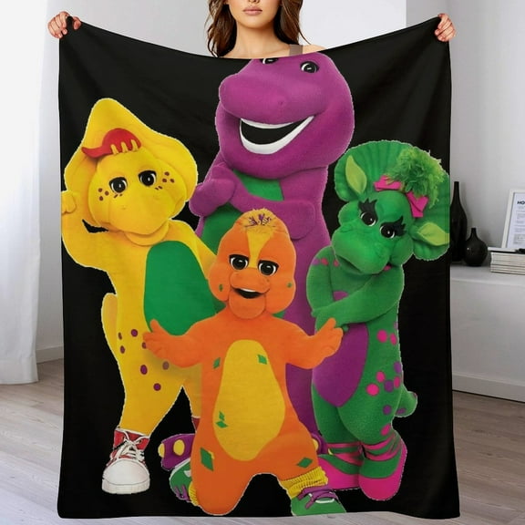 Barney And Friends Throw Blanket Cozy Warm Flannel Blanket for Living Room Bedroom Bed Sofa Camping Travel, All Seasons Fleece Blankets Gifts for Kids Girls Boys Adults 40"x30"