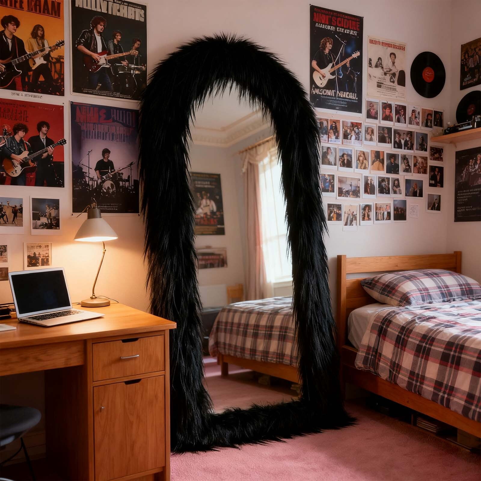 NimbleRest 71"x32.1" Large Fluffy Arched Full-Length Floor Mirror Dressing Mirror with Fuzzy Frame for DIY, Black