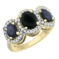 thumbnail image 1 of 14K Yellow Gold Natural Black Onyx & HQ Blue Sapphire 3-Stone Ring Oval Diamond Accent, size 8, 1 of 2