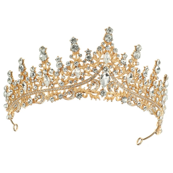 Women Faux Crystal Queen Crowns Tiara Princess Rhinestone Tiaras Party Cosplay Gold Tone White