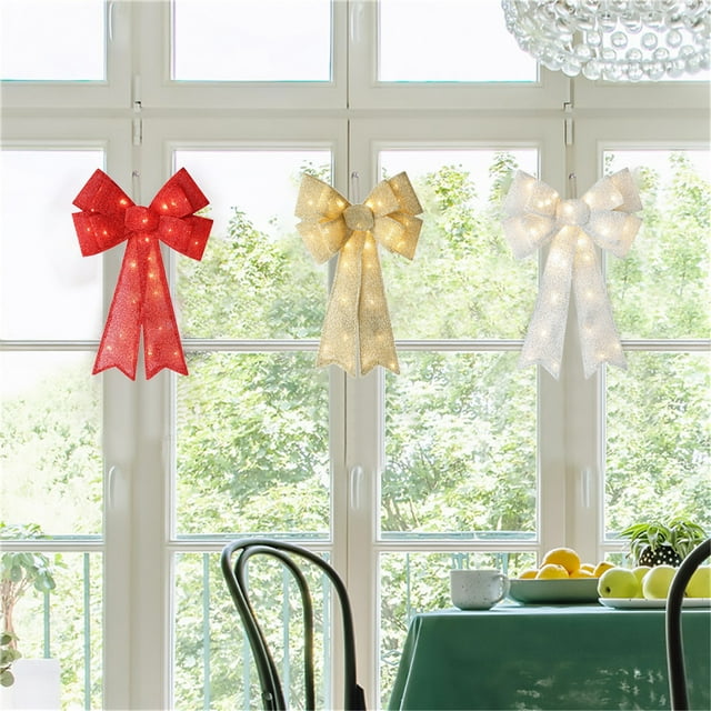 Xihbxyly Lazo para Árbol de Navidad, Lazo para Corona con Luz Led, Material de Lino, Luces Cálidas para Interior y Exterior, Decoración Navideña Versátil, Árbol, Corona, Puerta, Patio, Tamaño 54 X 39