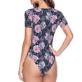 thumbnail image 3 of Uemuo Flowers Pattern Women's One Piece Short Sleeve Swimsuit Rash Guard Surfing Modest Quick-drying Swimsuit Beach Essentials-Large, 3 of 9