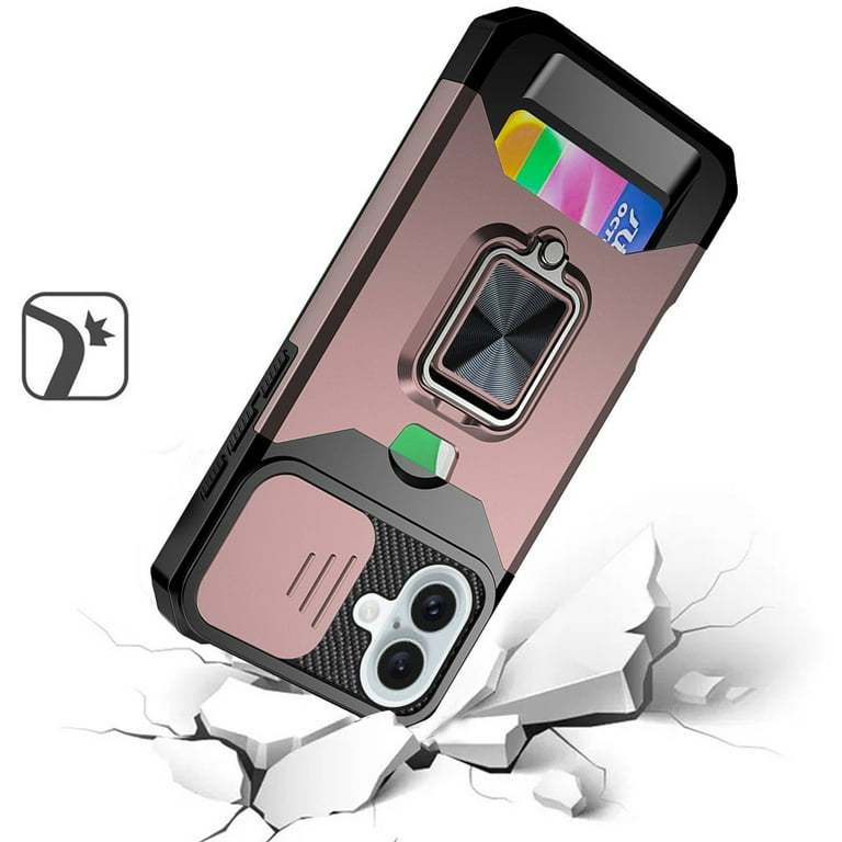 For iPhone 16 6.1 inch Multi-Functional Card Magnetic Ring