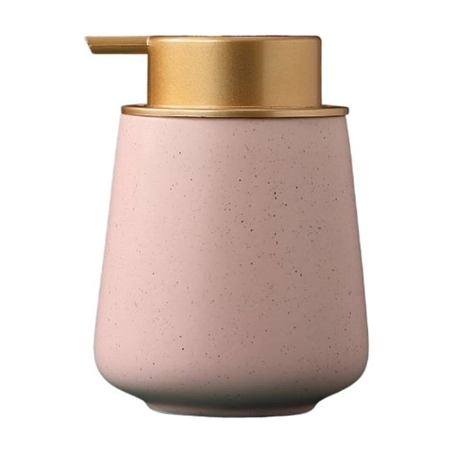 Dispensador de jabón líquido de cerámica de 13.5 oz, reutilizable y rellenable, con bomba dorada fácil de presionar.