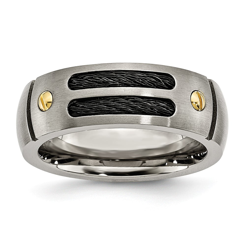 Best Quality Free Gift Box Titanium Grooved Black & Yellow Ip-plated 8mm Brushed Band