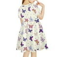thumbnail image 3 of Yuyamidu Colorful Butterfly Short Sleeve Dress for Kids Girls Casual One-Shoulder Midi Sundress Trendy Elastic Waist Princess Dresses A Line Skater Dress Size 9-10, 3 of 6