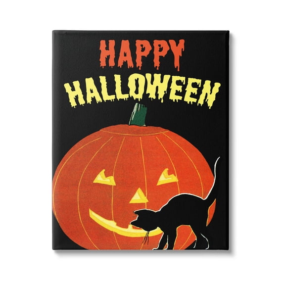 Stupell Industries Happy Halloween Haunted Jack-o-Lantern Graphic Art Gallery Wrapped Canvas Print Wall Art, Design by The Saturday Evening Post