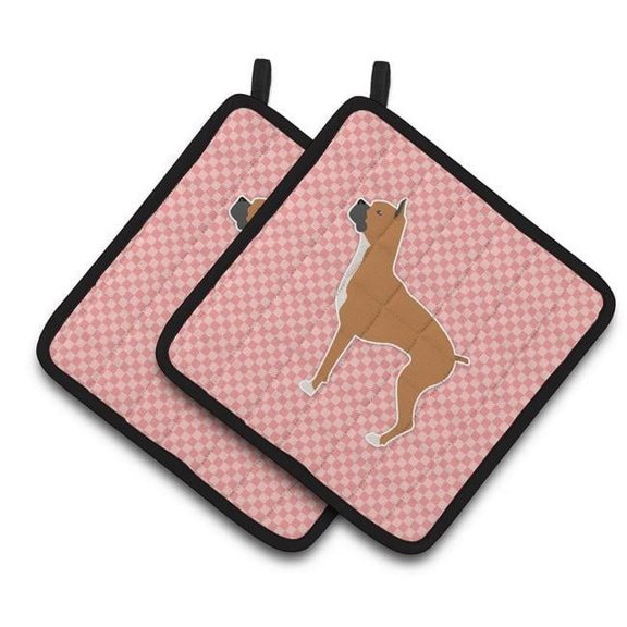 Boxer Checkerboard Pink Pair of Pot Holders
