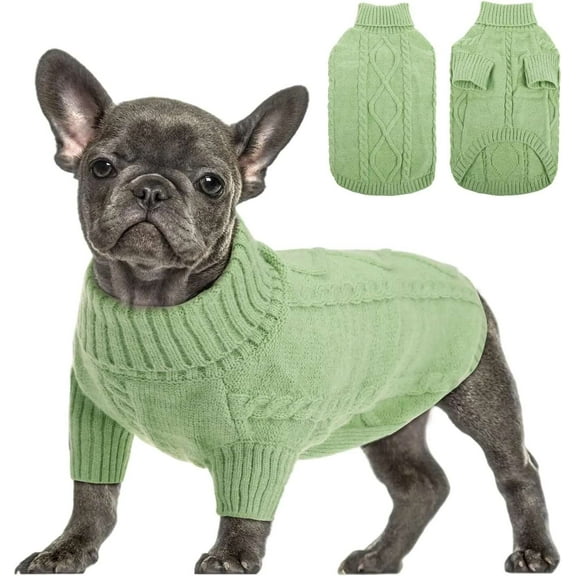 Small Dog Pullover Sweater, Cold Weather Cable Knitwear, Classic Turtleneck Thick Warm Clothes for Chihuahua, Bulldog, Dahund, Pug, Yorkie