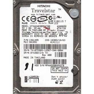 Hitachi HTS541010A9E662, 5400RPM, 6.0Gp/s, 1TB SATA 2.5 HDD