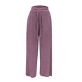 thumbnail image 5 of FUNUONY Wide Leg Pants for Women High Waisted Palazzo Pants Work Casual Flowy Loose Trousers with Pockets Women's Solid Color Ribbed Brushed Elastic Waist Casual Pants Purple S, 5 of 9