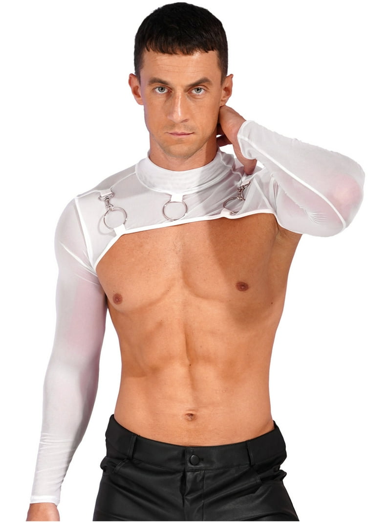 Sxiwei Mens Long Sleeve Turtleneck Pullover Half Crop Top