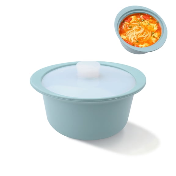23.6 Oz Silicone Microwave Steamer with Handle & Steam-Hole Lid, Heat-Resistant Microwavable Steamer Bowl, Silicone Microwave Pot Food Containers for Oven Dishwasher (Light Blue)