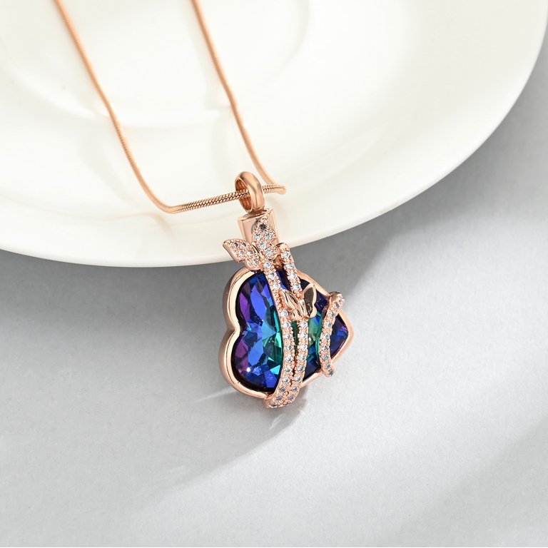 Oinsi Tiny Glass Heart Urn Necklace - Stainless Steel Cremation Jewelry For Ashes, Keepsake Pendant