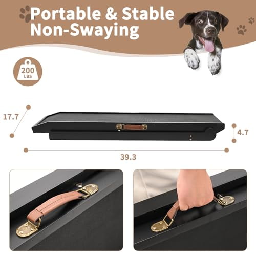 Upgraded Pet Ramp For Bed, Couch & Car - 6 Adjustable Height, Non-Slip, Folds For Storage, Supports Up To 200 Lbs (41.5 X 14.4 Inches)