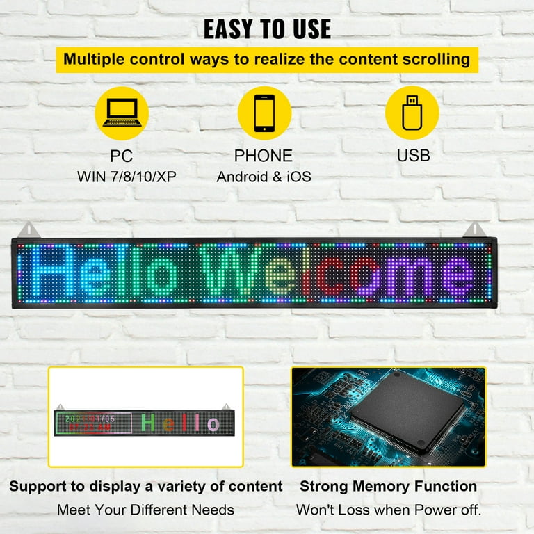  LED display with WiFi+USB, P10 RGB color sign 40 x 8 with  high resolution and new SMD technology. Perfect solution for advertising,  programmable scrolling sign, message board : Office Products