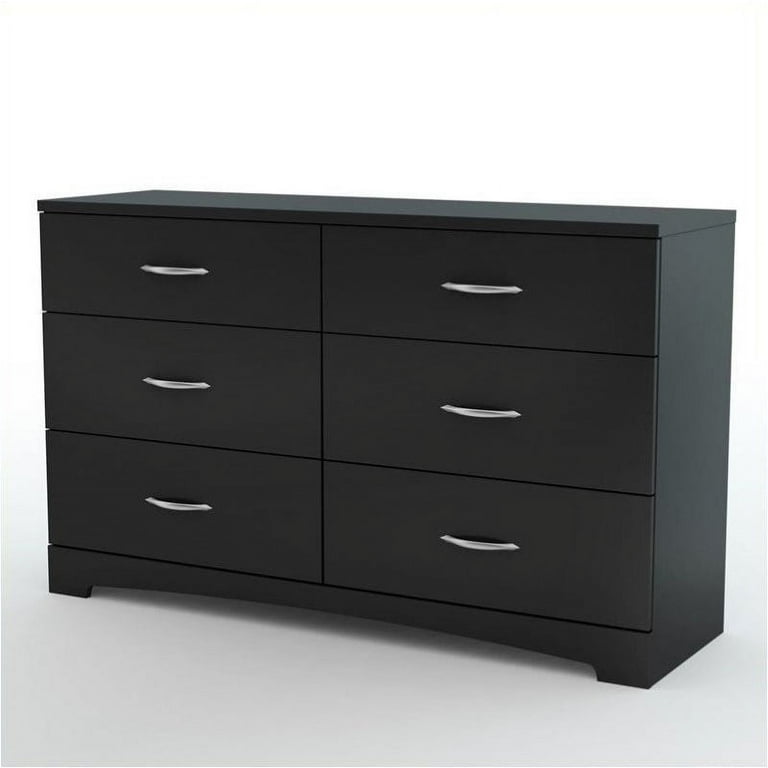 South Shore Maddox Dresser with Chest and Nightstand Set in Pure Black